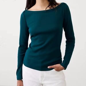 Banana Republic Soft Stretch Boatneck Long Sleeve Tee in Teal Shadow